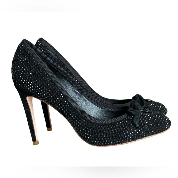 Tory Burch Phoenix Black Pump Rhinestone Soho Lux Heels - Picture 2 of 9